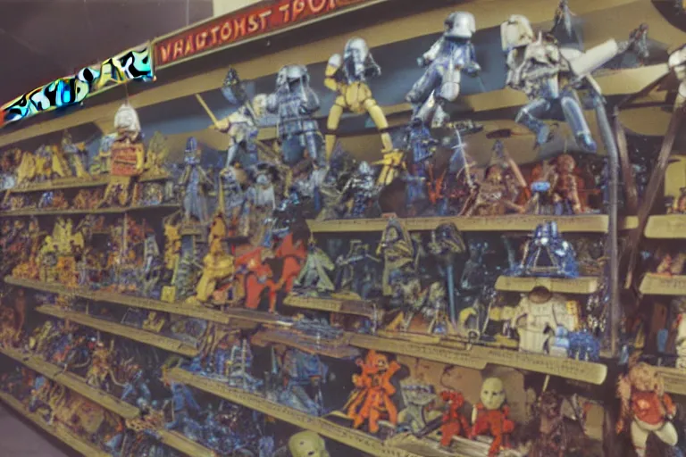 Image similar to autochrome photo of vintage star wars toy aisle, detailed, realistic, toy store