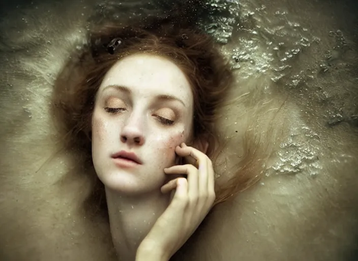 Prompt: Kodak Portra 400, 8K, soft light, volumetric lighting, highly detailed, britt marling style 3/4 by Martin Stranka , portrait photography of a beautiful woman how pre-Raphaelites with her eyes closed,inspired by Ophelia by Martin Stranka, the face emerges from water of Pamukkale, underwater face, anatomical real full body dressed ethereal lace dress floating in water surface , the hair are intricate with highly detailed realistic beautiful brunches and flowers like crown, Realistic, Refined, Highly Detailed, soft blur background, outdoor soft pastel lighting colors scheme, outdoor fine art photography, Hyper realistic, photo realistic