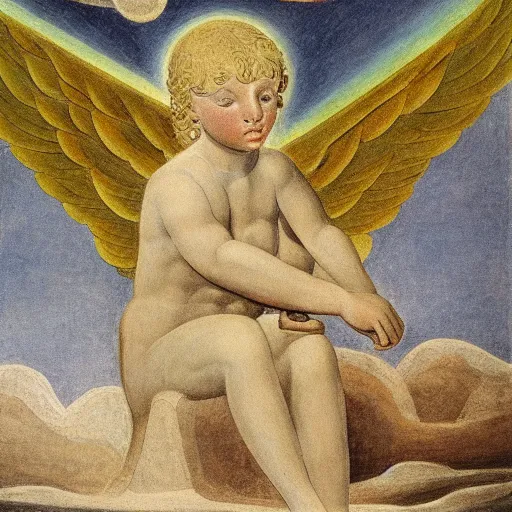 Prompt: biblical duckangel, by jean deville, by william blake, oil on canvas