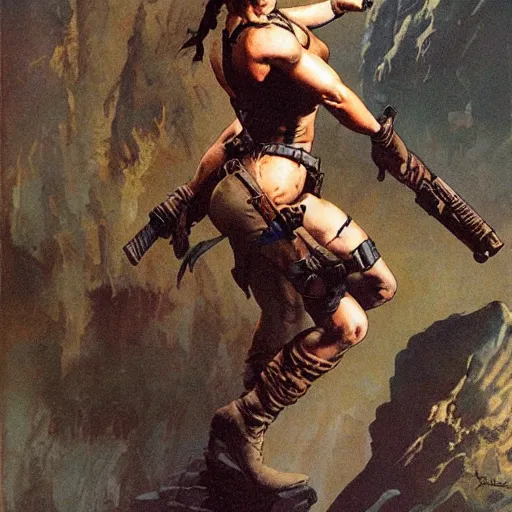 Image similar to lara croft by frank frazetta