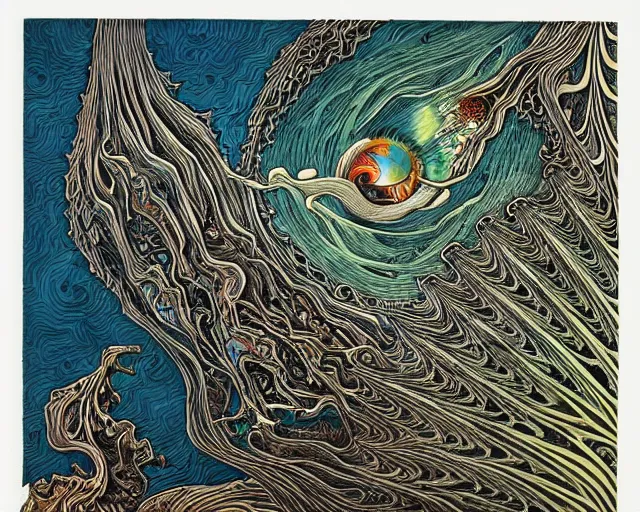 Prompt: sharpen trippy acid lakes, by Aaron Horkey