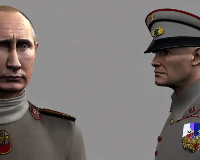 Image similar to vladimir putin wearing a world war two german nazi uniform, highly detailed, rtx, unreal engine 5, 8 k, symmetrical face, good quality, fool body view,