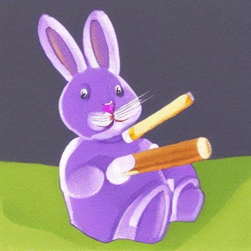 Prompt: a violet rabbit smoking a cigar, in the style of h. r. geiger