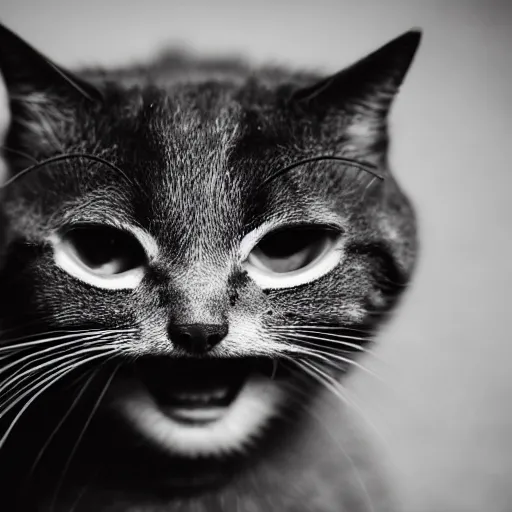 Prompt: a close up picture of a grinning cat, DSLR photography