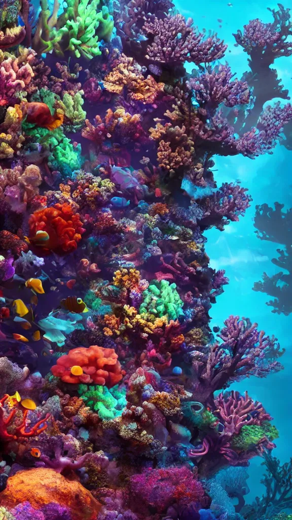 mesmerizing underwater neon coral bioluminescent reef