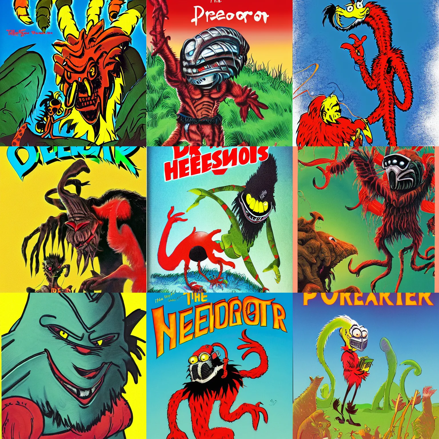 Prompt: The Predator childrens book by dr seuss, illustration, book cover, high resolution