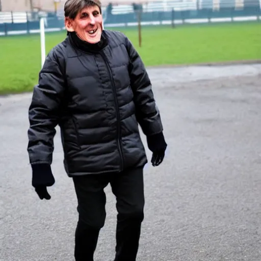 Image similar to manga peter beardsley wearing a puffa jacket