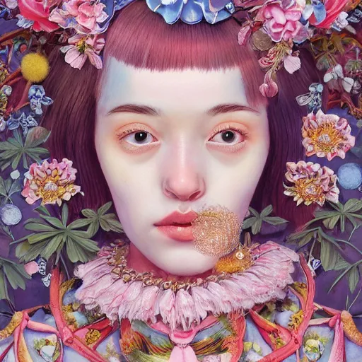 Image similar to pretty baby with botanical : : by martine johanna and simon stalenhag and chie yoshii and casey weldon and wlop : : ornate, dynamic, particulate, rich colors, intricate, elegant, highly detailed, vogue, harper's bazaar art, fashion magazine, smooth, sharp focus, 8 k, octane render