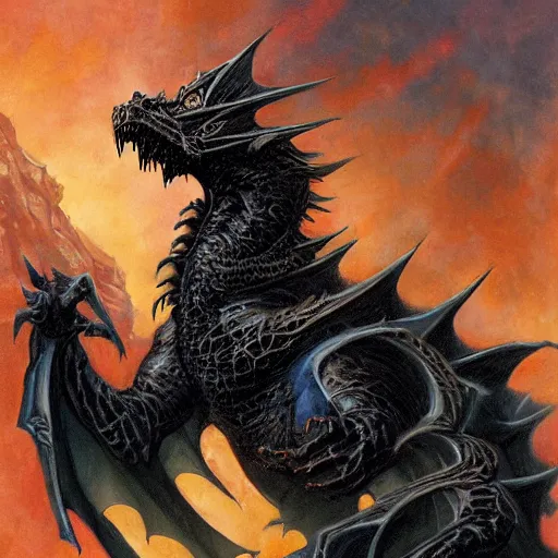 Image similar to Portrait of a terrible black dragon by Ralph Horsley