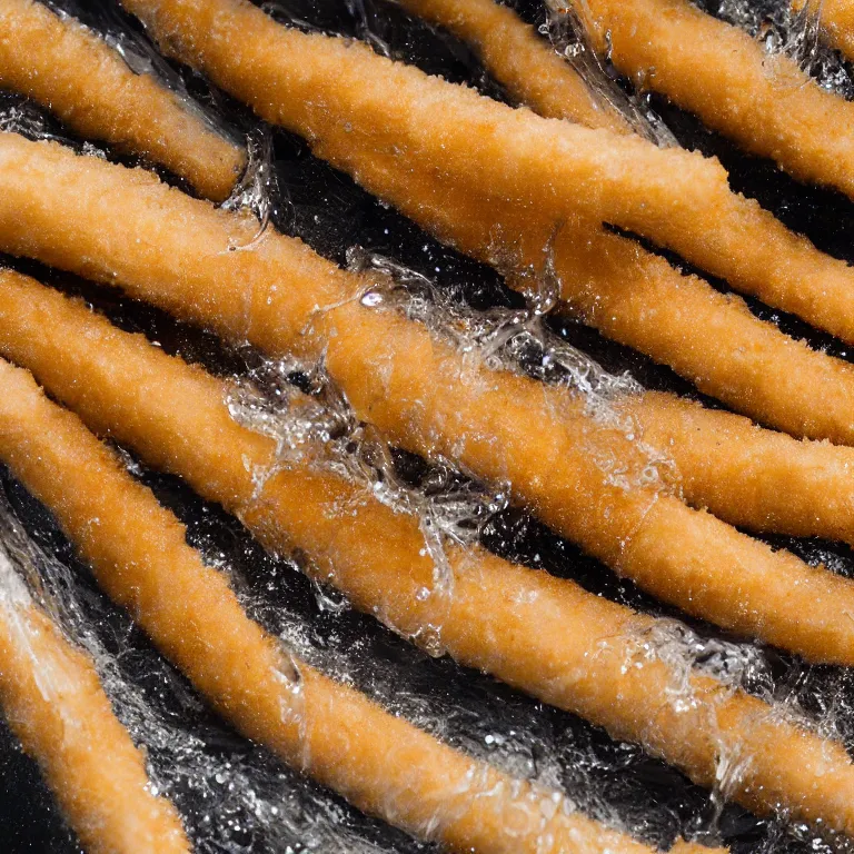 Image similar to Soaking wet soggy fish stick drenched with a stream water from a faucet on a moist wet plate. Very wet delicious fish sticks with specular highlights. Water drips from the wet fish sticks. Macro lens close up shot 8K food commercial shot award winning