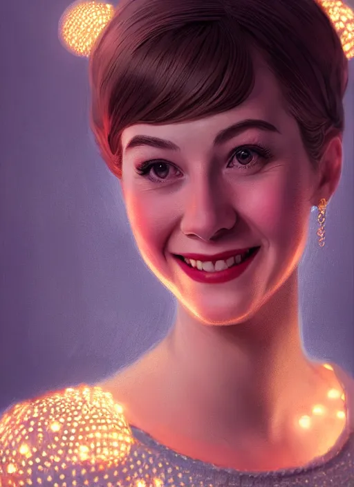 Image similar to portrait of betty cooper, smiling kindly, bangs, 1 9 6 0 s, intricate, elegant, glowing lights, highly detailed, digital painting, artstation, concept art, smooth, sharp focus, illustration, art by wlop, mars ravelo and greg rutkowski