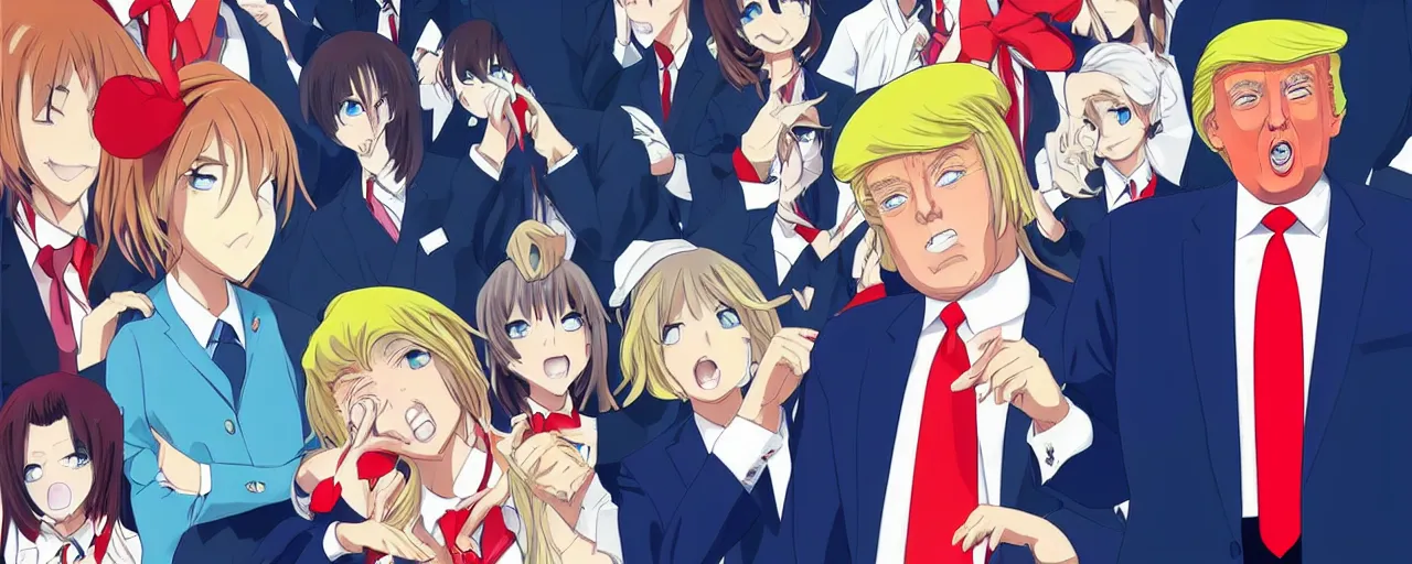 Image similar to “ donald trump in the style of an anime cute girl ”