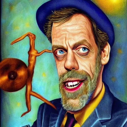 Image similar to hugh laurie made of whimsical dreams, surrealist painting, highly detailed