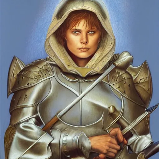 Image similar to joan of arc portrait by Larry Elmore and John Howe and Alan Lee, trending on ArtStation, detailed, realistic