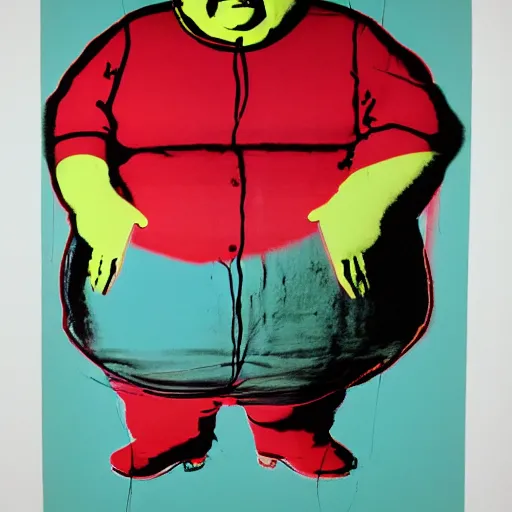 Prompt: portrait of fat man by andy warhol