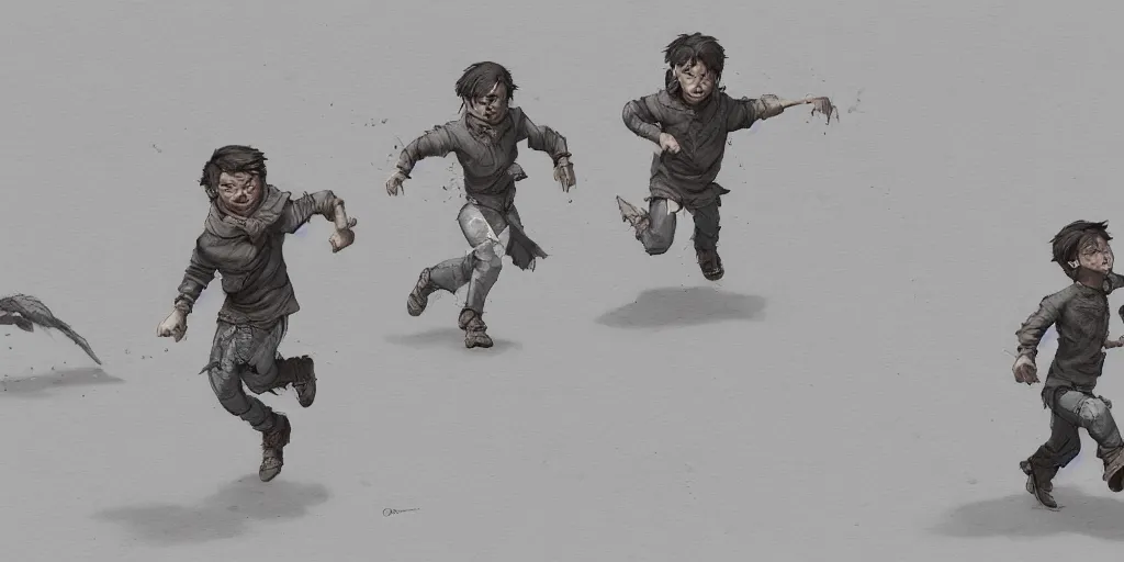 Image similar to cartoonish little leonardo di caprio running, character sheet, fine details, concept design, contrast, kim jung gi, greg rutkowski, trending on artstation, 8 k, full body, turnaround, front view, back view, ultra wide angle