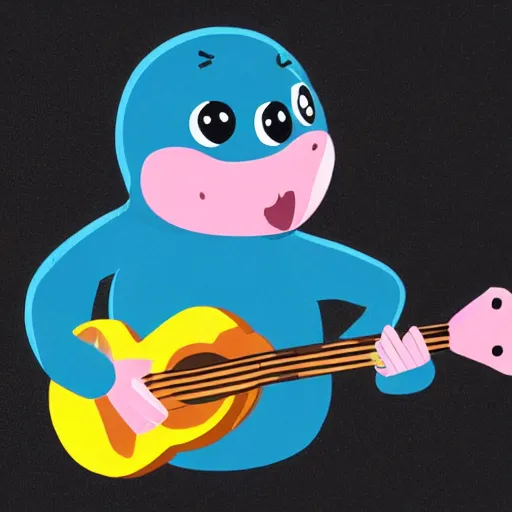 Image similar to salamander playing guitar, rubber hose animation style, cup head style