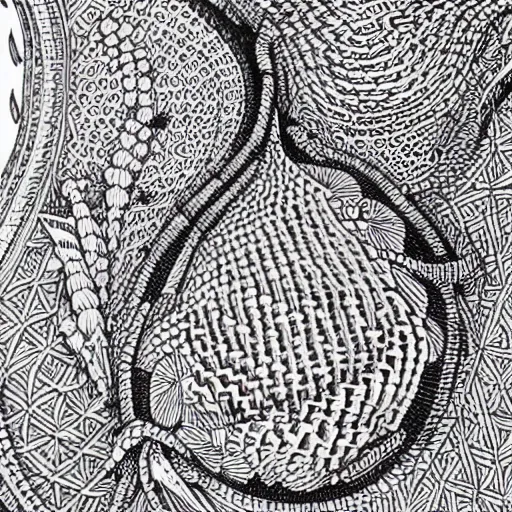 Image similar to intricately detailed looping woven pen and ink doodles