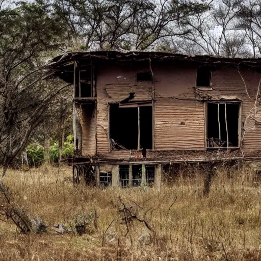 Image similar to a dilapidated house in the wilderness