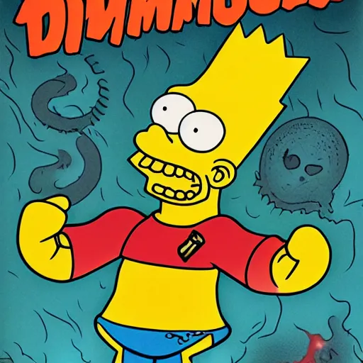 Prompt: bart simpson has summoned a demonic horror from the necronomicon detailed