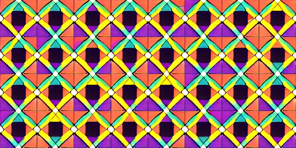 Image similar to seamless pattern of large colorful squares in escher style, three - precision perspective, optical illusion