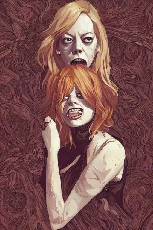 Image similar to emma stone in sleepy hollow, full body, big two toned eyes, teeth gritted, horror, intricate details, cinematic, epic, realistic, anatomy, tomer hanuka, uplight, artstation, photorealistic, scary