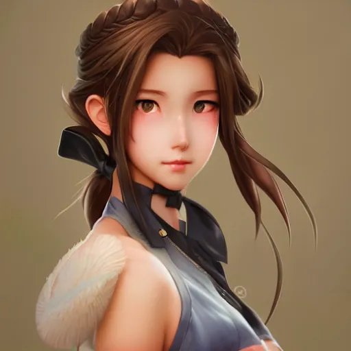 Image similar to face and body shot of aerith gainsborough by WLOP, rossdraws, Logan Cure, Mingchen Shen, BangkuART, sakimichan, yan gisuka, JeonSeok Lee, zeronis, Chengwei Pan on artstation