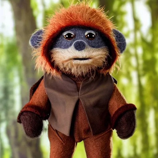 Image similar to ewok as a muppet. highly detailed felt. hyper real photo. 4 k.