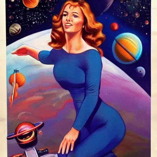 Prompt: perky goddess in space