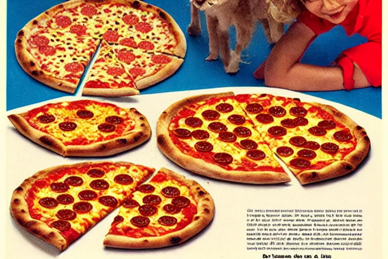 Image similar to pizza!!!!, 80s, advertisement