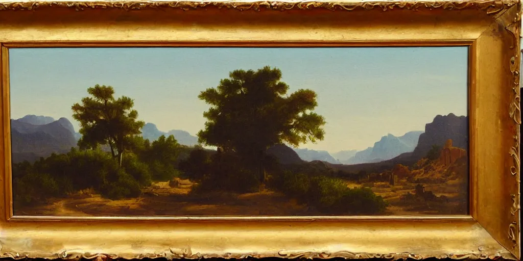 Image similar to American West scenery, XIXth century painting, no frame