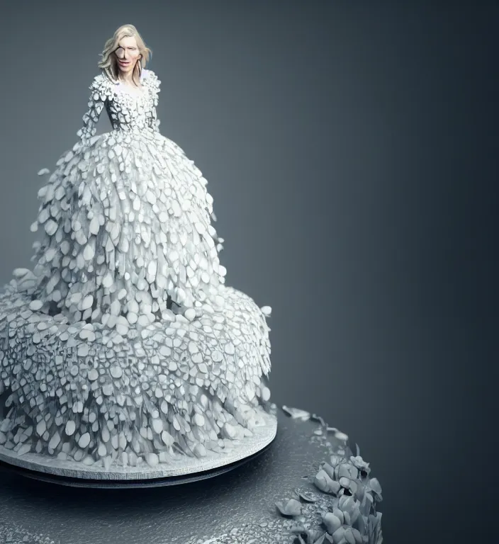 Prompt: cate blanchett emerging from a wedding cake, intricate, elegant, white mist, suburban home, product shot, macro, highly detailed, dramatic lighting, symmetrical face, sharp focus, octane render, trending on artstation, artstationhd, artstationhq, unreal engine, 4 k, 8 k