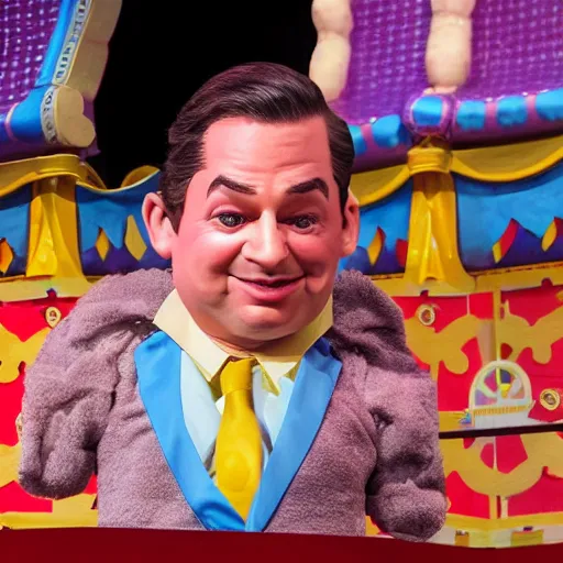 Image similar to a six year old child puppet in the its a small world ride in real life that looks exactly like ron desantis the governor of florida, highly detailed, high definition, ultra realistic