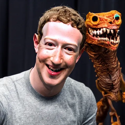 Prompt: animatronic Mark Zuckerberg, BTS photo, Stan Winston studios, detailed, 4k
