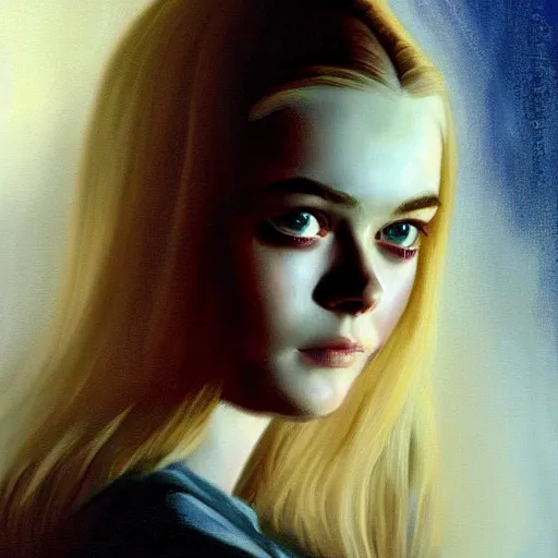 Prompt: ultra realistic portrait painting of elle fanning in underworld 2 0 0 3, art by frank frazetta, 4 k, ultra realistic, highly detailed, epic lighting