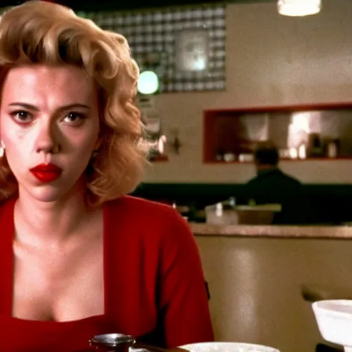 Image similar to a still of Scarlett Johansson as a waitress at the double r diner in Twin Peaks (1990)