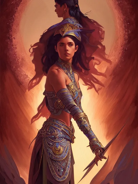 Image similar to symmetry!! intense fanart of a rebeca as a mage warrior as acotar protagonist, magic background, intricate, elegant, highly detailed, my rendition, digital painting, artstation, concept art, smooth, sharp focus, illustration, art by artgerm and greg rutkowski and alphonse mucha