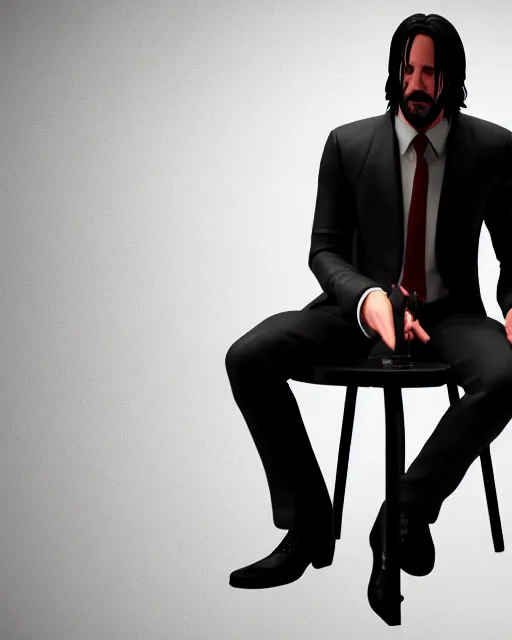 Image similar to full body 3d render of John Wick as a youtooz, studio lighting, white background, blender, trending on artstation, 8k, highly detailed