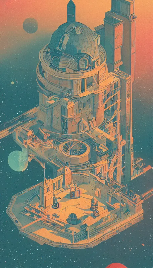 Image similar to magical observatory, sharp focus, james gilleard, moebius, print, risograph, cinematic, game art