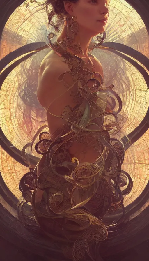 Image similar to time, fibonacci, sweat drops, insane, intricate, highly detailed, digital painting, artstation, concept art, smooth, sharp focus, illustration, Unreal Engine 5, 8K, art by artgerm and greg rutkowski and alphonse mucha