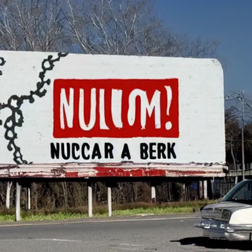 Image similar to ominous billboard warning of nuclear fallout