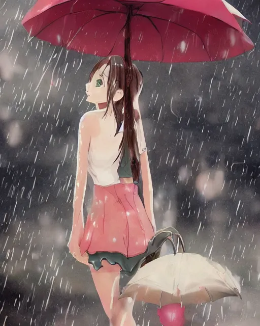 Image similar to anime girl in the rain, By studio Ghibli, Artstation, Pixiv