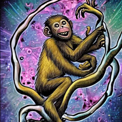 Prompt: A horrific cosmic horror of a monkey
