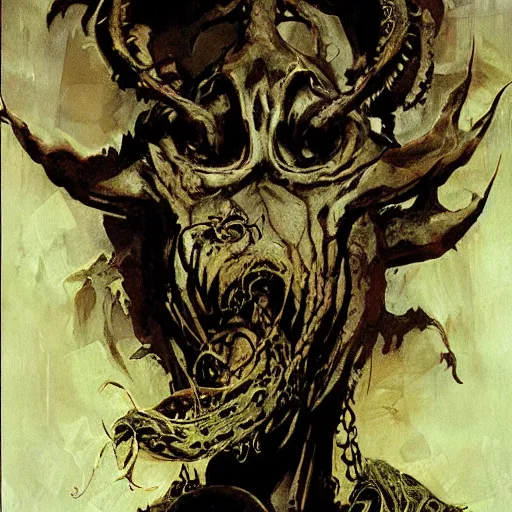 Image similar to cthulhu by dave mckean and yoji shinkawa, oil on canvas