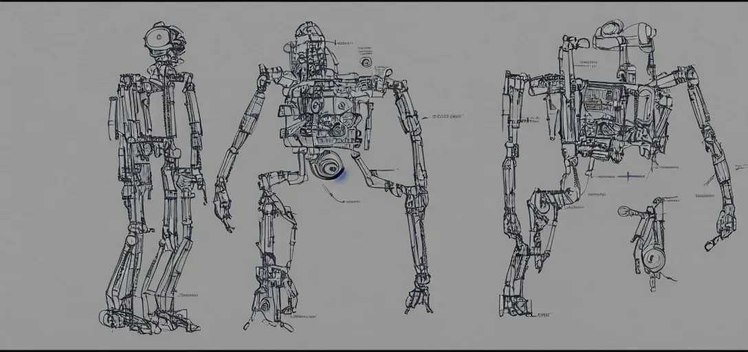 Prompt: ultra realistic technical drawing of the disassembly of a futuristic humanoid robot, sci-fi dystopian, chinese style painting