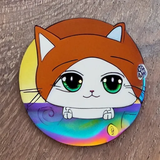 Image similar to a tiny round cat with rainbow fur and multicolored eyes underneath the Eiffel tower in paris in the style of studio ghibli, chibi, cute, adorable