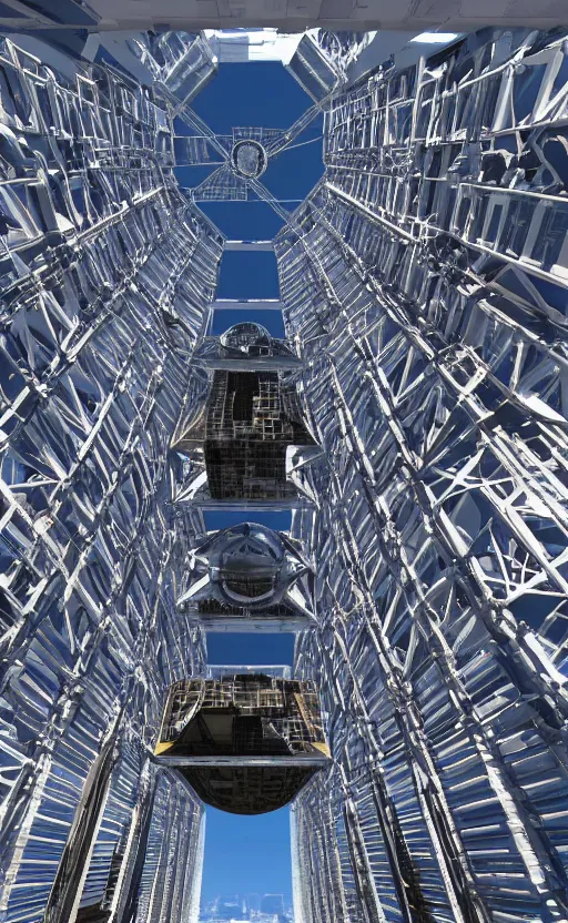 Prompt: A view of the space elevator megastructure from the ground, massive scale