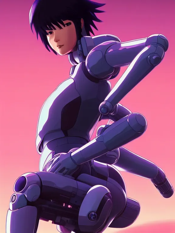 Image similar to a fullbody portrait of motoko kusanagi riding on top of a tachikoma : : stand alone complex, ghost in the shell, netflix : : by ilya kuvshinov, rossdraws, artgerm, sola digital arts, anti aliasing, raytracing : :