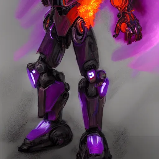 Prompt: Character design sketch with body made of Purple Lava and fire, mecha humanoid with cyberpunk bomber jacket, concept art character, royalty, smooth, sharp focus, organic, deep shadows by Superfresh, hyperrealistic oil painting, 4k, studio lightning