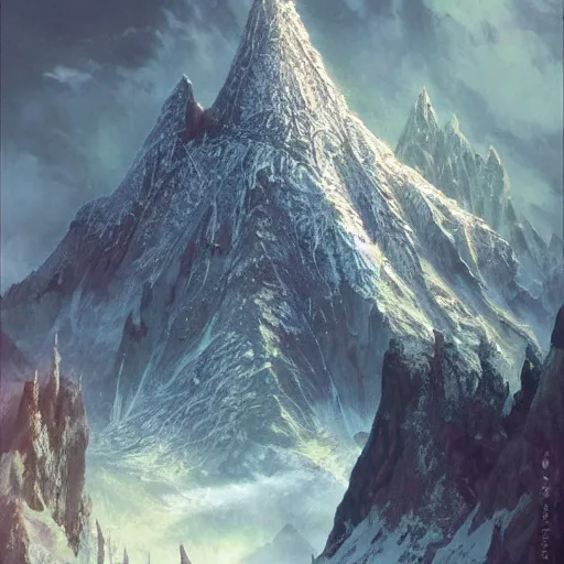 Image similar to Erebor the Lonely Mountain from the Hobbit, by Marc Simonetti